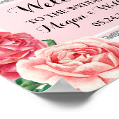 Welkom bruiloft Blush Silver Stripes Pink Floral Poster (Hoek)