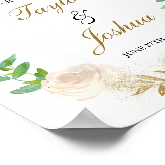 Welkom bruiloft bord Blush Gold Waterverf Poster (Hoek)