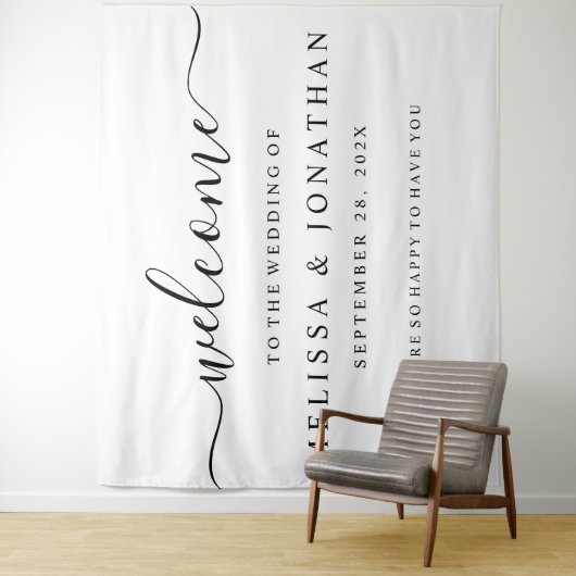 Welkom bruiloft bord White Black Tapestry Wandkleed (In situ)