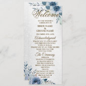 Welkom Bruiloft Dusty Blue Waterverf Flowers Programmakaart (Voorkant / Achterkant)