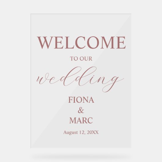 Welkom bruiloft elegant acryl bord (Voorkant)