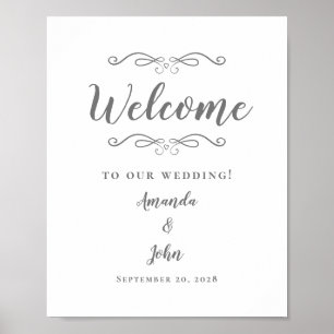 Welkom bruiloft Elegant Calligraphy Gray White Poster