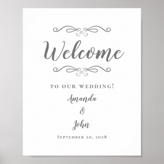 Welkom bruiloft Elegant Calligraphy Gray White Poster (Voorkant)