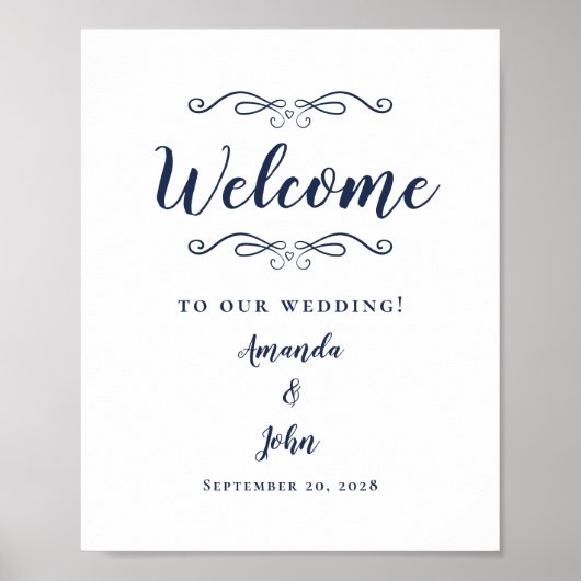 Welkom bruiloft Elegant Modern Calligraphy Blue Poster (Voorkant)