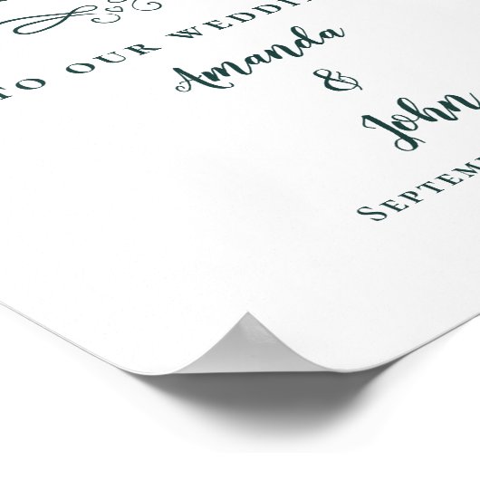 Welkom Bruiloft Elegante Kalligrafie Emerald Green Poster (Hoek)