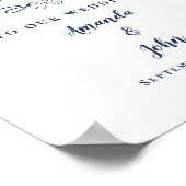 Welkom Bruiloft Elegante Moderne Calligrafie Blauw Poster (Hoek)