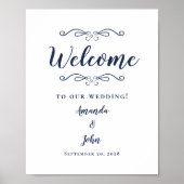 Welkom Bruiloft Elegante Moderne Calligrafie Blauw Poster (Voorkant)