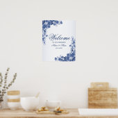 Welkom bruiloft Floral Blue Rustic Elegant Poster (Keuken)