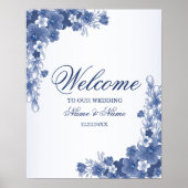 Welkom bruiloft Floral Blue Rustic Elegant Poster (Voorkant)