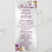 Welkom bruiloft Floral Pink Paars Silver Elegant Programmakaart (Voorkant)