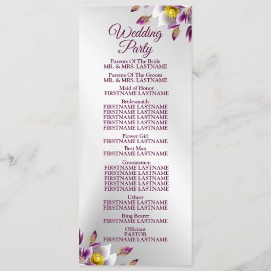 Welkom bruiloft Floral Pink Paars Silver Elegant Programmakaart (Achterkant)