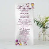 Welkom bruiloft Floral Pink Paars Silver Elegant Programmakaart (Staand voorkant)