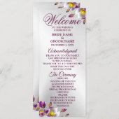Welkom bruiloft Floral Pink Paars Silver Elegant Programmakaart (Voorkant / Achterkant)
