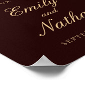 Welkom bruiloft  Gold Burgundy Floral Poster (Hoek)