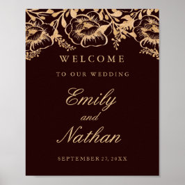 Welkom bruiloft  Gold Burgundy Floral Poster