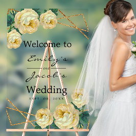 Welkom bruiloft Gold Glitter Geo Yellow Floral Acryl Bord