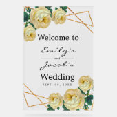 Welkom bruiloft Gold Glitter Geo Yellow Floral Acryl Bord (Voorkant)