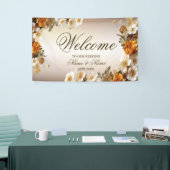 Welkom Bruiloft Gouden Sinaasappel Witte Bloemen Spandoek (Beurs)