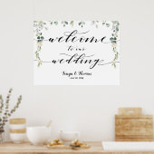 Welkom bruiloft Greenery Swash Calligraphy Sign Poster (Keuken)