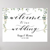 Welkom bruiloft Greenery Swash Calligraphy Sign Poster (Voorkant)