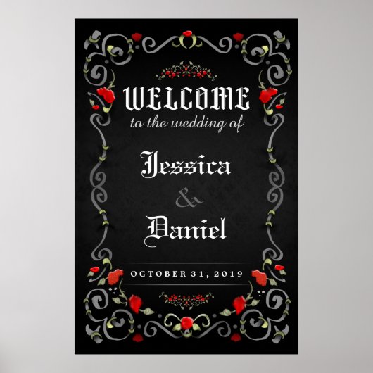 Welkom bruiloft Halloween LOVE Rozen 24x36 Poster (Voorkant)