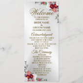 Welkom bruiloft kleurig rood wit zilver programmakaart (Voorkant)
