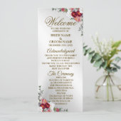 Welkom bruiloft kleurig rood wit zilver programmakaart (Staand voorkant)