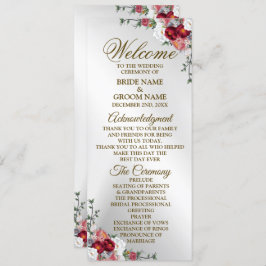 Welkom bruiloft kleurig rood wit zilver programmakaart