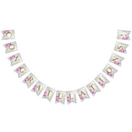 Welkom Bruiloft Kleurrijke Roze Bloemen Gouden Vlaggetjes