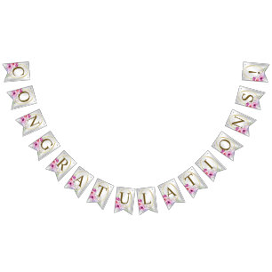 Welkom Bruiloft Kleurrijke Roze Bloemen Gouden Vlaggetjes