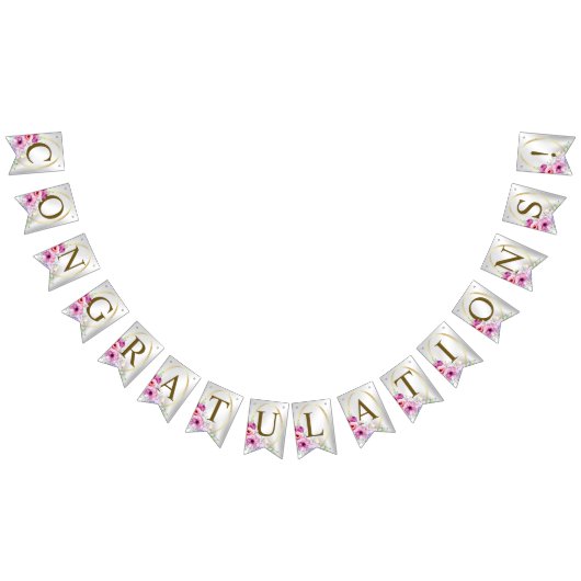 Welkom Bruiloft Kleurrijke Roze Bloemen Gouden Vlaggetjes (Alle)