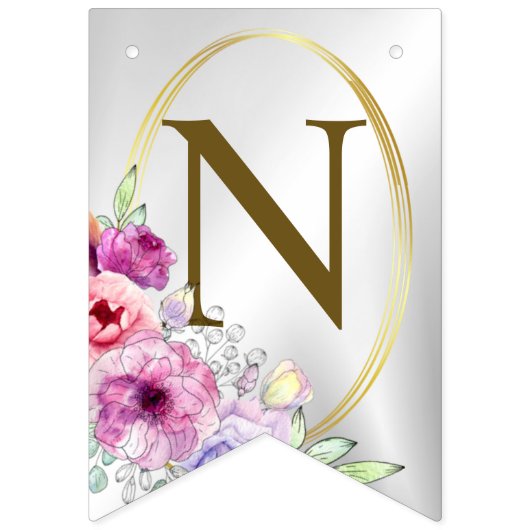 Welkom Bruiloft Kleurrijke Roze Bloemen Gouden Vlaggetjes (Derde vlag)