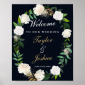 Welkom bruiloft, marineslag Floral Wreath Poster (Voorkant)