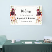 Welkom bruiloft Marsala Flowers Banner (Beurs)