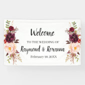 Welkom bruiloft Marsala Flowers Banner (Horizontaal)