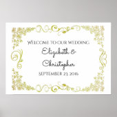 Welkom bruiloft met Gold Fancy Floral Design Poster (Voorkant)