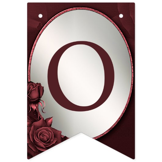 Welkom Bruiloft Monogram Rode Roze Bloemen Vlaggetjes (Tweede vlag)