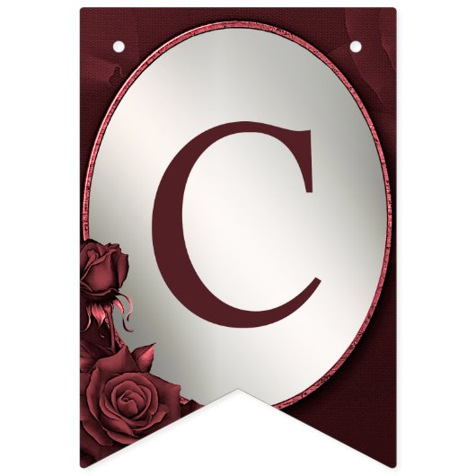 Welkom Bruiloft Monogram Rode Roze Bloemen Vlaggetjes (Eerste vlag)