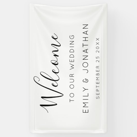 Welkom bruiloft Names Datum Zwart Spandoek (Verticaal)