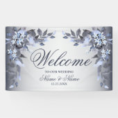 Welkom bruiloft Navy Blue Decor Floral Spandoek (Horizontaal)