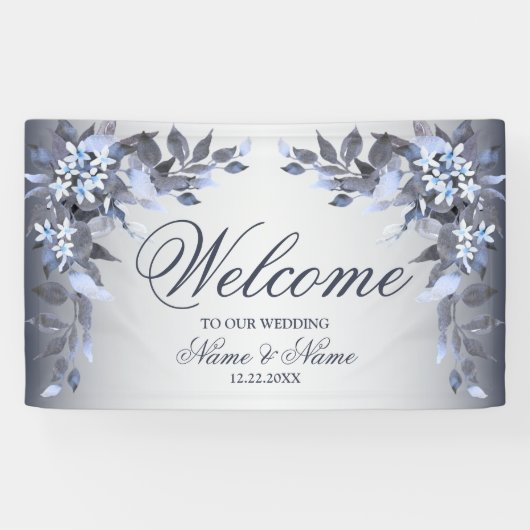 Welkom bruiloft Navy Blue Decor Floral Spandoek (Horizontaal)