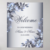 Welkom bruiloft Navy Blue Floral Modern Poster (Voorkant)