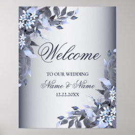 Welkom bruiloft Navy Blue Floral Modern Poster