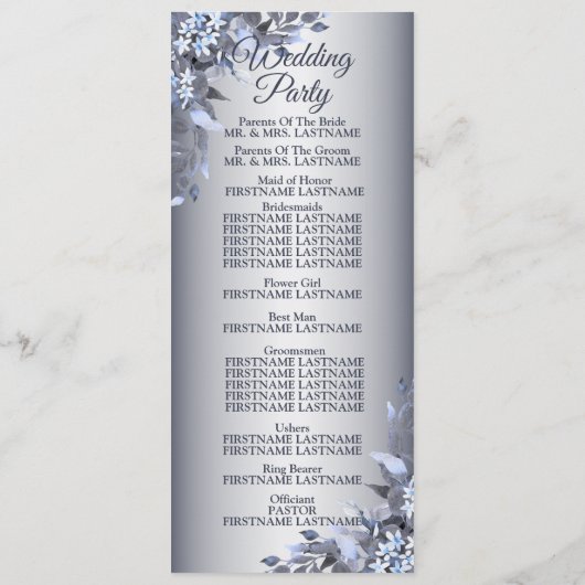 Welkom bruiloft Navy Blue Floral Silver Elegant Programmakaart (Achterkant)