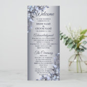 Welkom bruiloft Navy Blue Floral Silver Elegant Programmakaart (Staand voorkant)