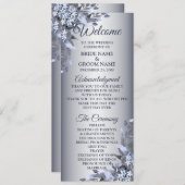 Welkom bruiloft Navy Blue Floral Silver Elegant Programmakaart (Voorkant / Achterkant)