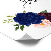 Welkom bruiloft navy marsala bloem bruiloft poster (Hoek)