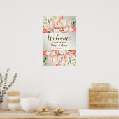 Welkom bruiloft Oranje bloemen Poster (Keuken)