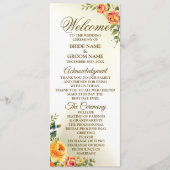 Welkom bruiloft Oranje Gele Rode Floral Greenery Programmakaart (Voorkant)