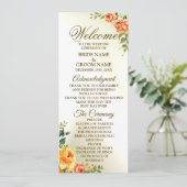 Welkom bruiloft Oranje Gele Rode Floral Greenery Programmakaart (Staand voorkant)